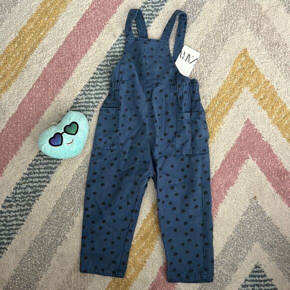 ZARA Kids | Blue | FLOWY POLKA DOT OVERALLS - Picture 6 of 8